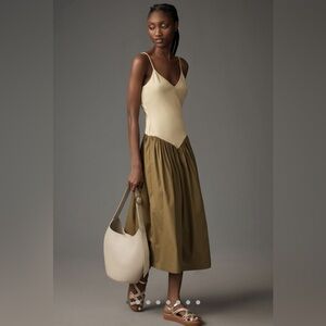 NWT Anthropologie - Maeve Sleeveless Ribbed Poplin Twofer Midi Dress